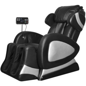 Elektrické masážne kreslo s ovládacím panelom, umelá koža, čierne