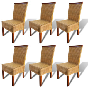 Ratanové jedálenské stoličky, 6 ks, hnedé