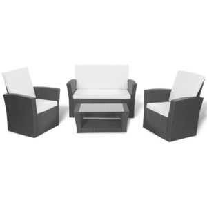 41309 Čierny vonkajší polyratanový nábytok s podložkami