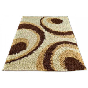 Kusový koberec Shaggy vlas 50 mm Kruhy krémový, Velikosti 60x100cm