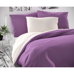 Saténové predľžené posteľné obliečky Luxury Collection 140x220, 70x90cm biele/fialové