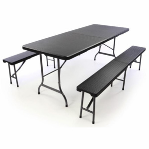 Záhradný set lavica a stôl v ratanovej optike - čierna