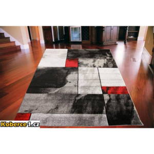 Kusový koberec Fantázia štvorce šedo červený, Velikosti 80x150cm