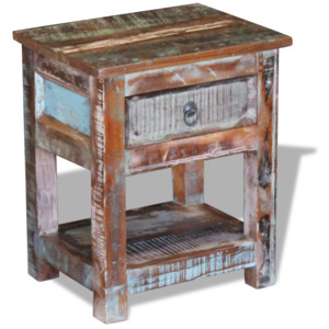 Bočný stolík s 1 zásuvkou z recyklovaného dreva, 43x33x51cm