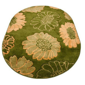 Kusový koberec Veľké kvety zelený ovál, Velikosti 80x150cm
