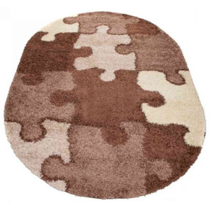 Kusový koberec Shaggy Luna Puzzle hnedý ovál, Velikosti 140x190cm