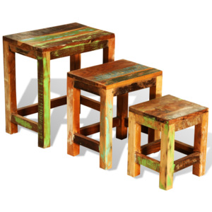 Stohovateľné stolíky, 3 kusy, vintage, recyklované drevo