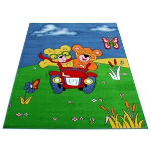 Detský kusový koberec Medvedíky v aute modrý, Velikosti 100x200cm