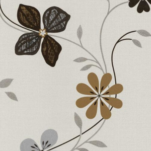 Vliesové tapety, kvety hnedé, strieborné, Tribute 1320630, P+S International, rozmer 10,05 m x 0,53 m