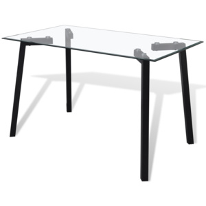 Jedálenský stôl so sklenenou doskou a čiernymi nohami