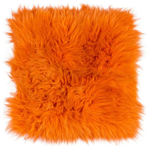 Oranžový kožušinový podsedák s dlhým vlasom Orange, 37 x 37 cm