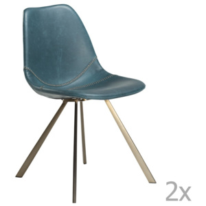 Sada 2 modrých jedálenských stoličiek s podnožou v zlatej farbe DAN– FORM Pitch