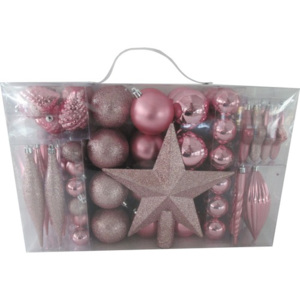 Vianočné plastové gule ružové, mix 104ks v boxe