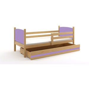 Detská posteľ so zábranou BOBÍK 1, 80x190, borovica/zelená