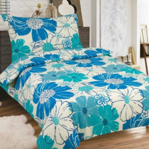 Home of Dream Bavlnené obliečky Hortenzia 3-dielna sada biele so vzorom modrých kvetín 140x200