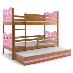 Poschodová posteľ s prístelkou MAX - 190x80cm (Hviezda) Jelša - Ružová