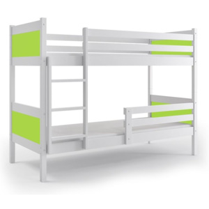 Poschodová posteľ BALI + matrac + rošt ZADARMO, 190x80 cm, biely/zelený