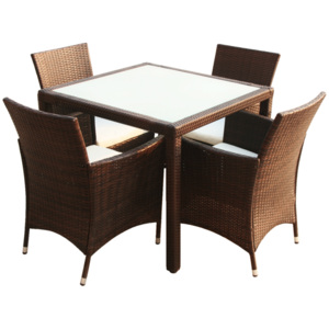 40896 Poly Ratanový hnedý záhradný nábytok, 1 stôl, 4 stoličky