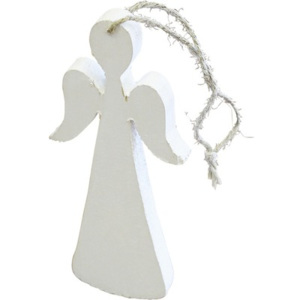 Závesný anjel drevený 15 cm biely
