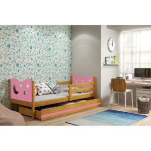 Detská posteľ so zábranou KAMIL, 80x190, jelša/ružová