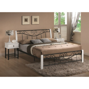 Kovová postel RIZA v kombinácii s drevom, biela/čierna, 160x200 cm