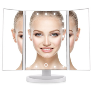 BEZDOTEKU Třípanelové kozmetické make-up zrkadlo s led osvetlením biele