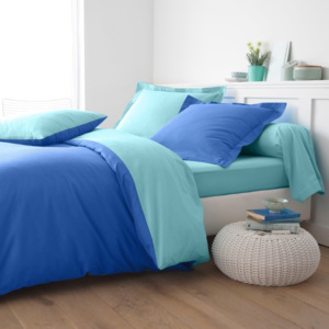 Blancheporte Dvojfarebná posteľná bielizeň, bavlna zn. Colombine oceán/blankytná modrá obliečka na vank. 63x63cm