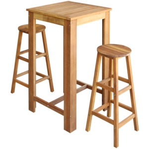 3-dielna súprava barového stola a stoličiek, masívne akáciové drevo