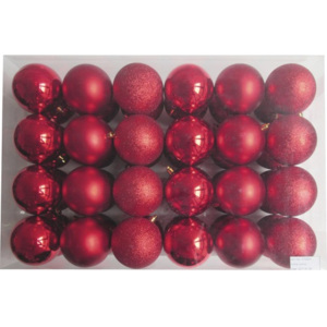 Vianočné plastové gule balenie 48ks, Ø 8 cm červené