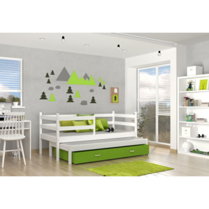 Drevená detská posteľ RACEK P2 color + matrac + rošt ZADARMO, 184x80 cm, biela/zelená