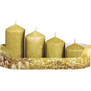 Sviečky adventné stupňovité zlaté s glitrami 4ks