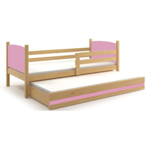 Detská posteľ s prístilkou BOBÍK 2, 80x190, borovica/ružová
