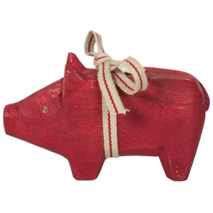 Drevený svietnik Pig red - small