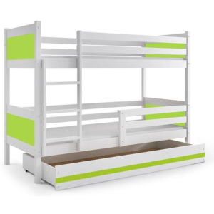 Poschodová posteľ BALI + UP + matrac + rošt ZADARMO, 190x80 cm, biely/zelený