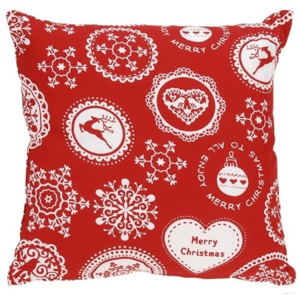 Home collection Dekorační polštářek s vánočními motivy 40x40cm červený s bílým potiskem
