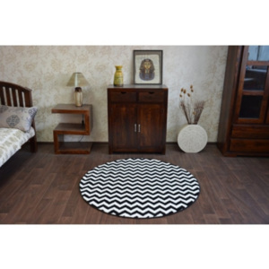 F561 Moderný koberec SKETCH čierno-biely Cikcak kruh kruh priemer 100cm