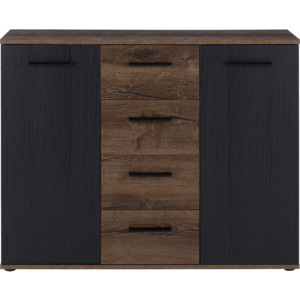 Komoda Sideboard Tokio čierna, farby dubu, ílové farby 104,6/82,8/34,9 cm