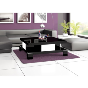 Luxusný konferenčný stolík SALINA čierny, vysoký lesk, biele doplnky DOPRAVA ZADARMO