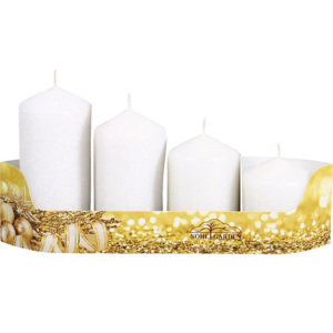 Sviečky adventné stupňovité biele s glitrami 4ks