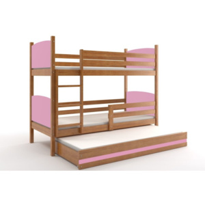 Poschodová posteľ s prístilkou BOBÍK 3, 80x160, jelša/ružová