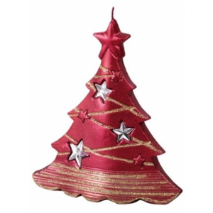 Vianočná sviečka Stromček s hviezdami, červená