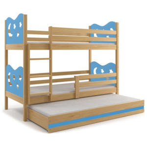 BMS Group Poschodová posteľ s prístelkou MIKO - s úložným priestorom - pre troch - BOROVICA