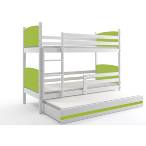 Poschodová posteľ s prístilkou BOBÍK 3, 80x160, biela/zelená