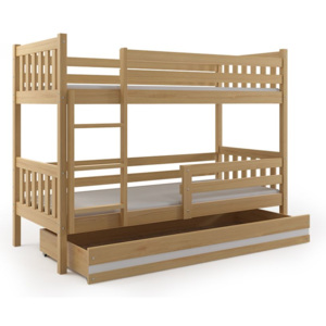 Poschodová posteľ RINOCO + UP + matrac + rošt ZADARMO, 80x190 cm, borovica/biela