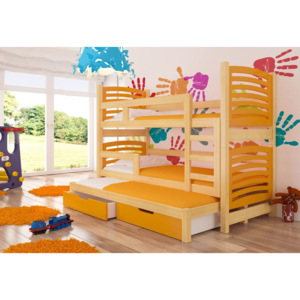 Poschodová detská posteľ GLORIA s prístelkou ,160x188x81 cm, oranžová