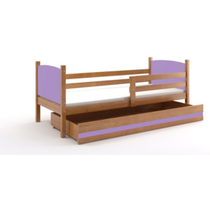 Detská posteľ so zábranou BOBÍK 1, 80x190, jelša/fialová