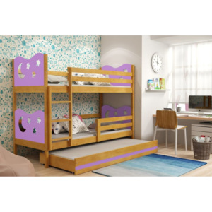 Poschodová posteľ KAMIL 3 + matrac + rošt ZADARMO, 80x160, jelša/fialová