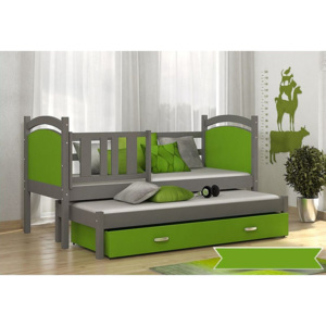 Detská posteľ DOBBY P2 color + matrac + rošt ZADARMO, 184x80 cm, šedá/zelená
