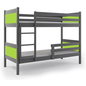 Poschodová posteľ BALI + matrac + rošt ZADARMO, 190x80 cm, grafit/zelený