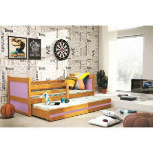 Detská posteľ s prístilkou FIONA 2, 80x190 cm, jelša/fialová